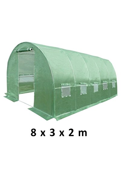 PROCART Соларна тунелна оранжерия 8x3x2 м, метална рамка, PE фолио с UV4 филт...