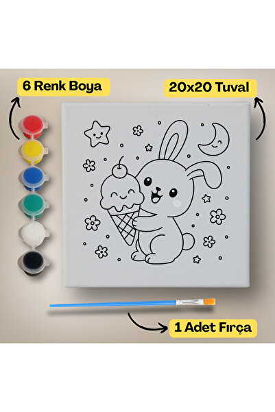hediye hobim 20x20 Çocuklar İçin Boyama Tuvali Seti – 6 Renk Boya + Fırça Dah...