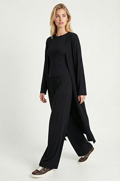 Lovelyİstanbul Soft-Textured Cashmere 3-Pack Top and Bottom Set Lyy0139 Black