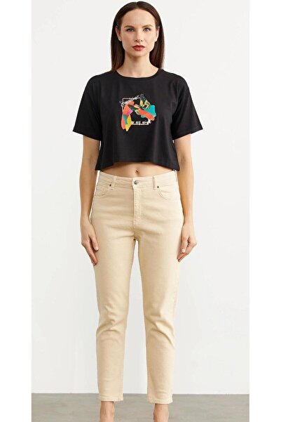 LA TUBA New Season Comfortable Stretchy Women's Beige Boyfriend Jeans