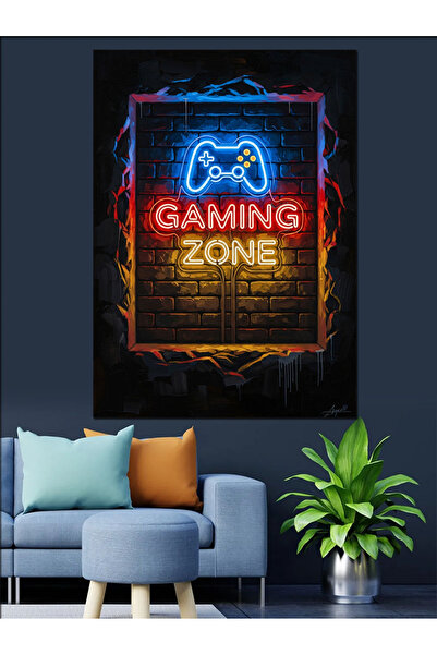 Artmeg Neon Işıklı Gaming Zone Tabelası Dekoratif Kanvas - Mdf Ahşap Tablo