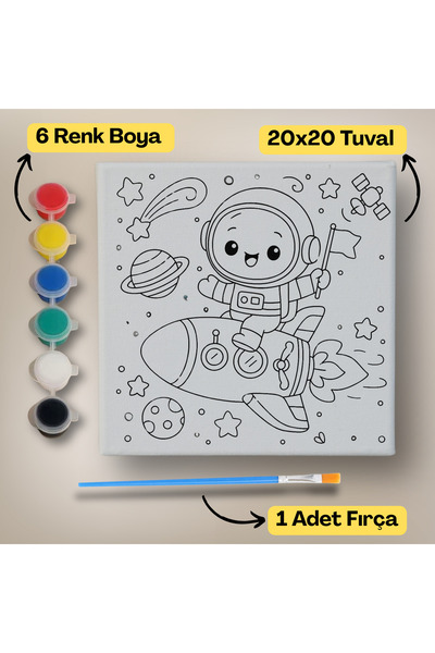 hediye hobim 20x20 Çocuklar İçin Boyama Tuvali Seti – 6 Renk Boya + Fırça Dah...