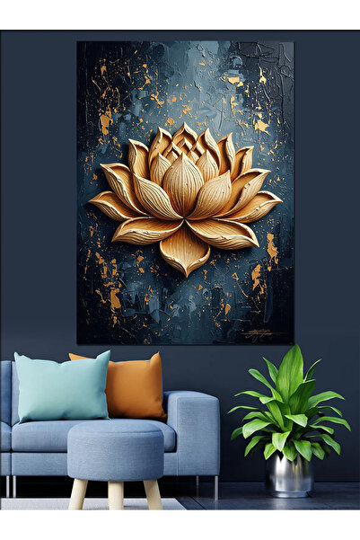 Artmeg Pânză decorativă cu lotus auriu pe fundal întunecat - Masă din lemn MDF