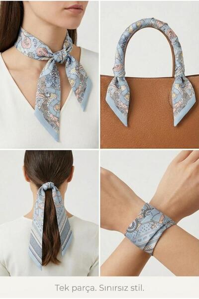 Spazio Twilly İnce Fular 88x5 cm MAVİ