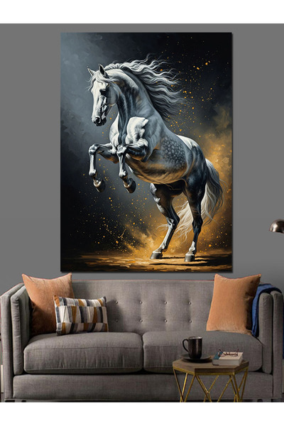 Tablo Mega Şahlanan Beyaz At Silüeti Dekoratif Kanvas - Mdf Ahşap Tablo