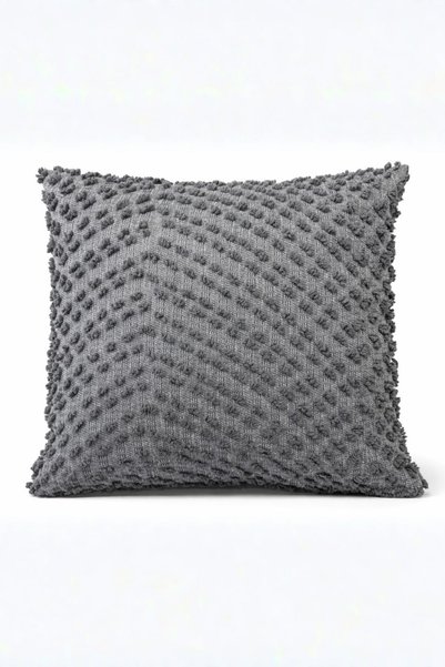 Elegancembroidery Pernă decorativă texturată cu pompon antracit |   Husă deco...