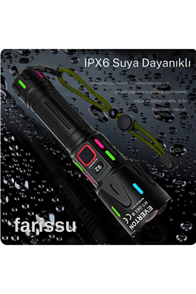 farissu RT-063 B 60W 6000 Lümen Ultra Güçlü Beyaz Lazer LED El Feneri - 2 KM Menzilli & Powerbank Özellikli