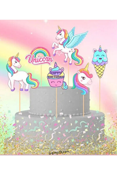 mypartyready Unicorn Konsept Pasta Cupcake Büyük Boy Süsleme Kürdanı 6 Adet U...