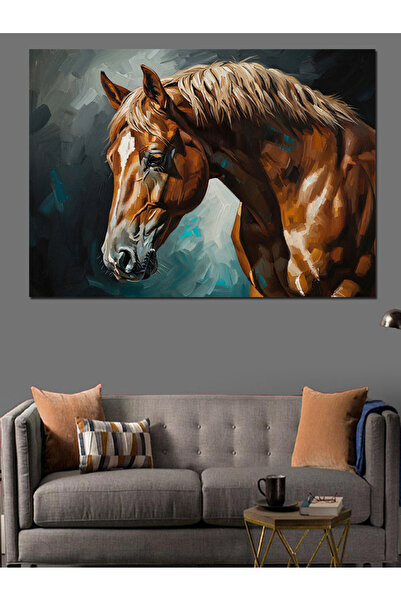 Artmeg Şaha Kalkan Canvas decorativ cu cap de cal maro - Masă din lemn MDF