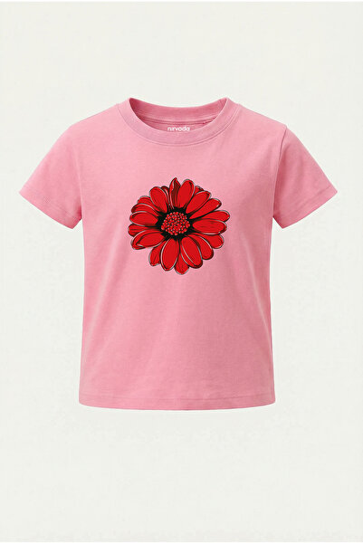 nirvoda Детска тениска с червен принт на гербера