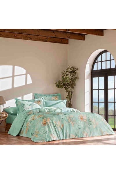 Linens Lario Cotton Satin Double Duvet Cover Set Blue