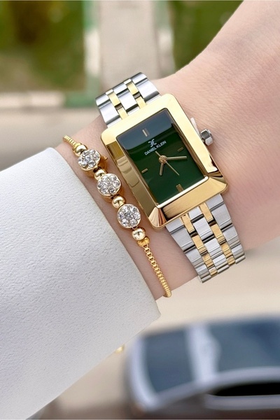 Daniel Klein Dial Green Code Gold Silver Color 22 mm Women Wrist Watch & Brac...