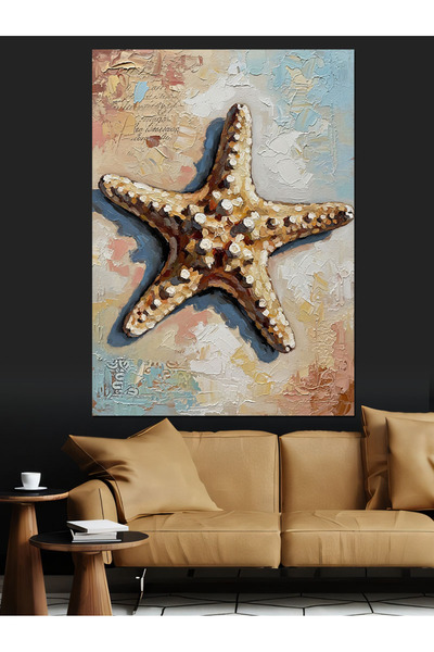 Artmeg Pânză decorativă cu stea de mare realistă pe nisip - Tablou din lemn MDF