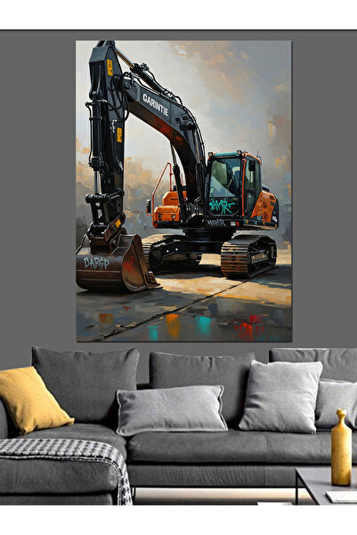 Artmeg Excavator galben modern care lucrează la șantier - Pânză decorativă - ...
