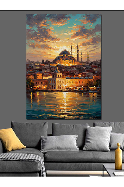 Tablo Mega Gece Işıkları Altında Tarihi İstanbul Dekoratif Kanvas - Mdf Ahşap...