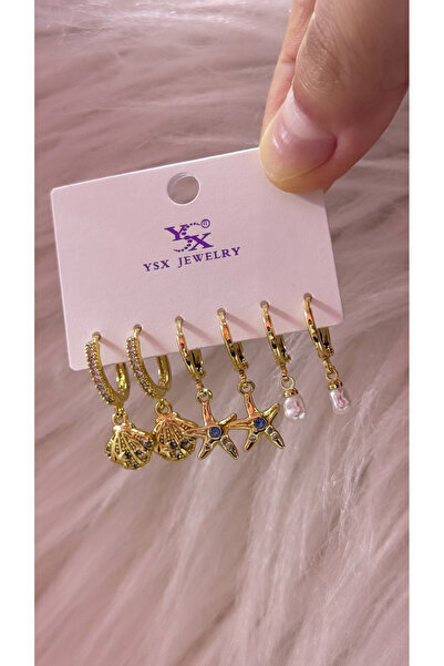 iky aksesuar YSX Çoklu Zirkon Taşlı 6’lı 316L Çelik Küpe