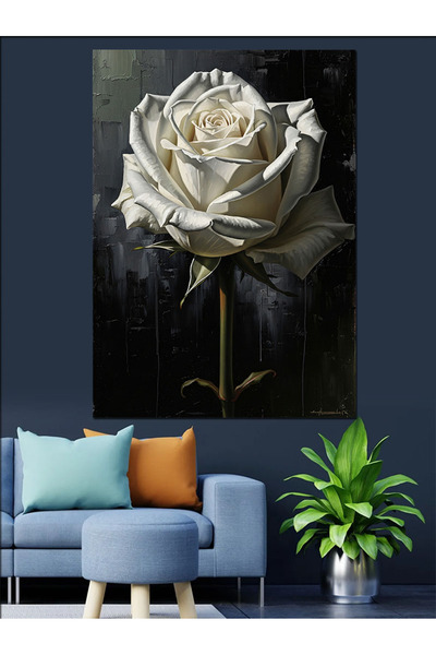 Artmeg Trandafir alb pe fundal negru - Tablou decorativ din lemn MDF