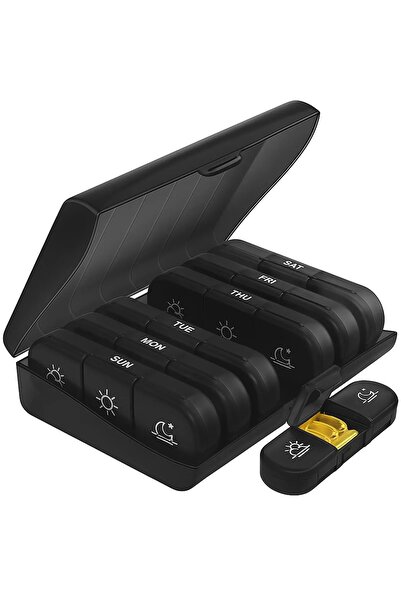 Hurt Medicine organizer, 7 days, plastic, black, 15.5x12.4 cm