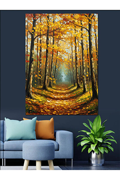Artmeg Pânză decorativă cu peisaj de pădure galben auriu la lumina zilei - Ta...