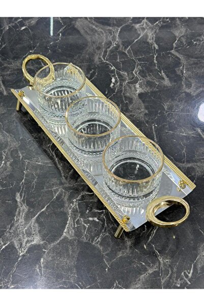 isra kristal طقم تقديم زجاجي ذو حواف ذهبية - طقم تقديم زجاجي للضيافة مكون من ...