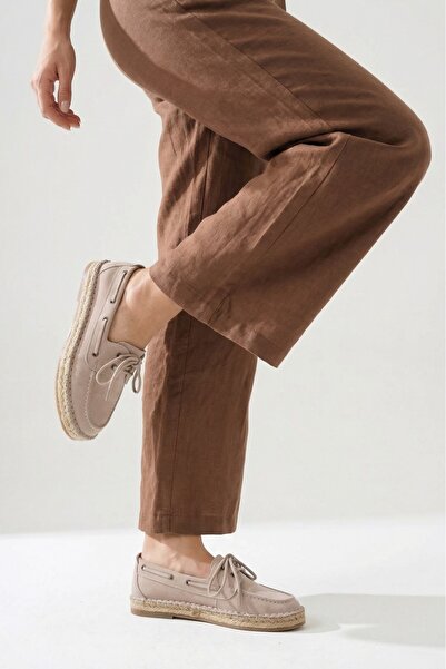 Rek Shoes Bej Süet Espadril Taban Bağcıklı Kadın Günlük Ayakkabı