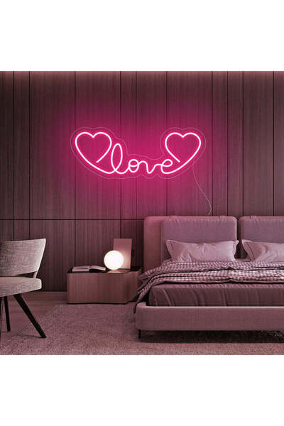 Slasa لوحة نيون مضيئة LED مكتوب عليها كلمة LOVE، مقاس 50 × 20 سم، لون وردي، ب...