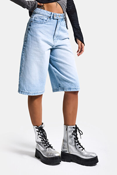 it's basic Women's Ice 4S6-3 Maxi Size Bermuda Belt Detail Denim Shorts