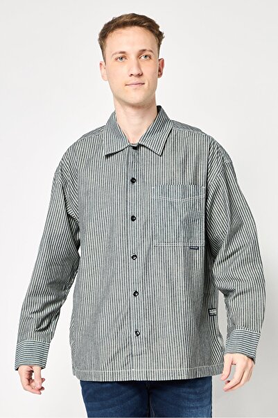 G-STAR RAW قميص رجالي فضفاض مخطط بأكمام طويلة، متعدد الألوان