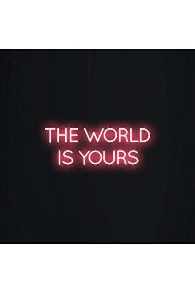 Slasa لوحة نيون LED "العالم بين يديك" مقاس 20 × 50 سم، لون وردي، بقاعدة أكريل...