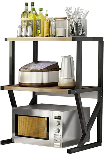 Arabest رف تخزين فرن الميكروويف، 3 طبقات، رف توابل خشبي للطاولة ومنظم أرفف