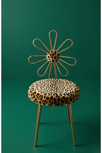 lowena home Modern Leopar Peluş Kumaşlı Papatya Tasarım Makyaj Sandalyesi Yuv...