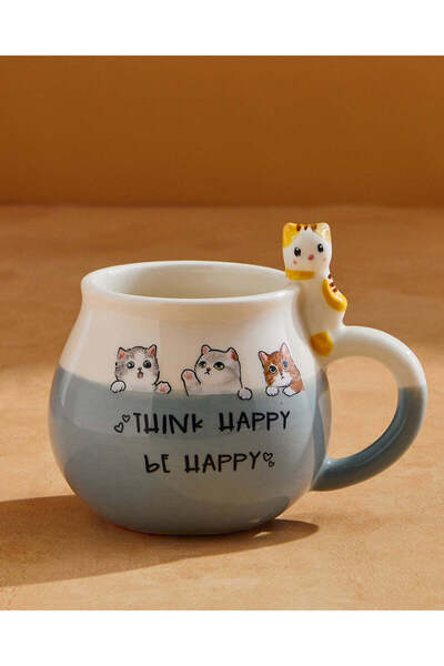 REDTAG كوب رمادي سعيد على شكل قطة