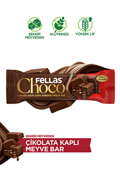 Fellas Choco - Çikolata Kaplı Duble Kakaolu Meyve Bar (35 g) x 12 Adet