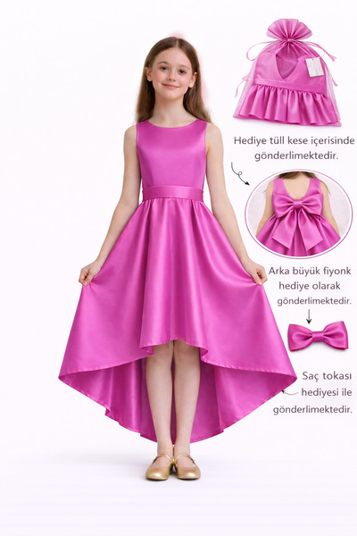 nsmkidslife Βραδινό φόρεμα για κορίτσια – Φούξια χρώμα, ασύμμετρη γραμμή, φόρ...