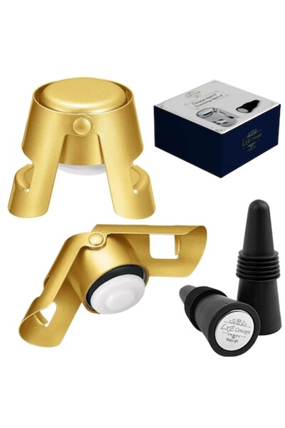 LXE CONCEPT LXE CONCEPT cork set, 2 x GOLD champagne bottle cork, 2 x wine bo...