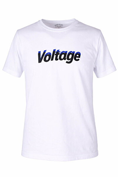 trender 26Y595000009 Tricou alb pentru bărbați Voltage cu gât în formă de O