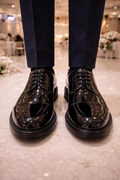 PATRICK CASSA Men's Black Patent Leather Classic Shoes, Comfortable for Groom...