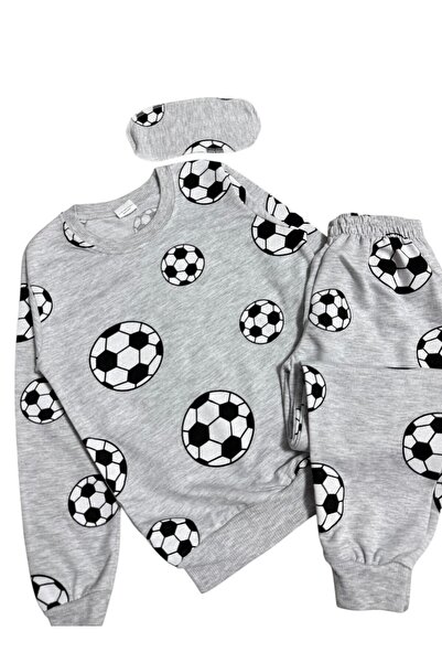 Fil Kids Boy's Cotton Piece Fabric Gray Football Ball Patterned Long Sleeve Sleep Band Transitional Pajama Set