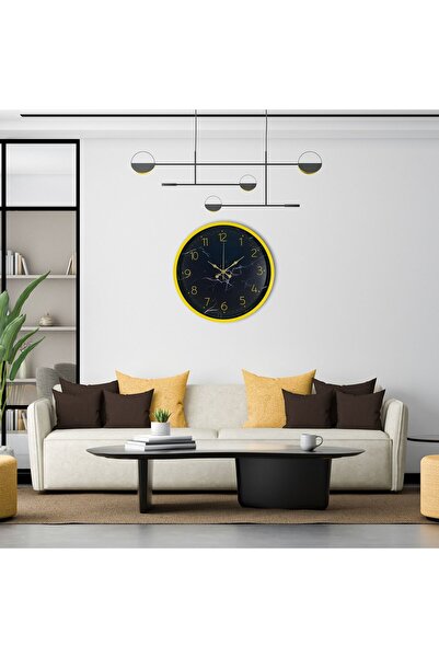 teknoparkx ساعة حائط صفراء 36 سم بنقشة رخامية