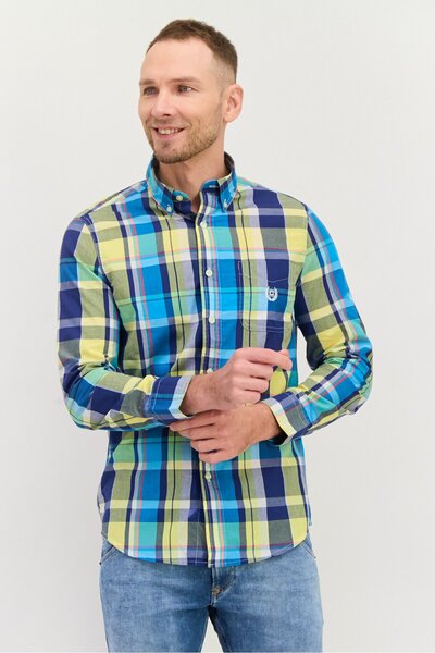Chaps Men Regular Fit Checkered Long Sleeve Casual Shirt, Turqioce Combo