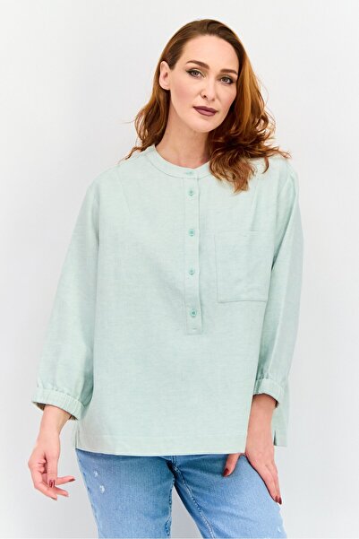 NAH/ Studio Women Round Neck Long Sleeve Heather Blouse, Mint Green