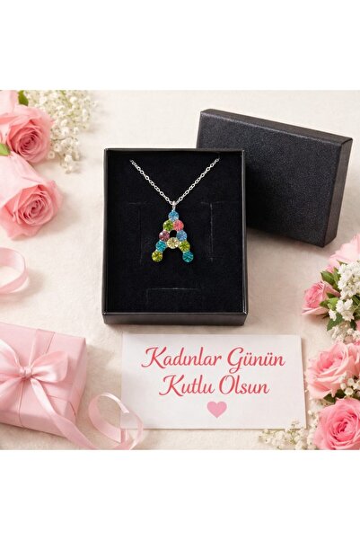 Furtek Aksesuar Women's Minimal a Letter Necklace with Colorful Stones and Th...