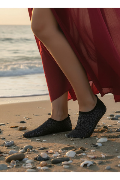 Sea&Blue Pantofi de mare negri imprimeu leopard talpă antialunecare - elastic...