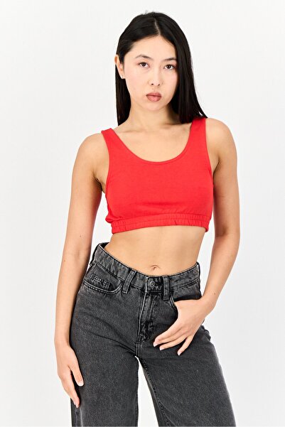 Don't Call Me Jennyfer Women Scoop Neck Sleeveless Plain Tank Top, Red