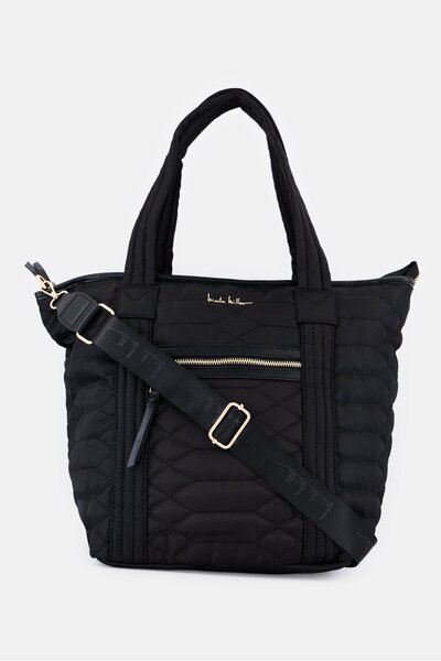Nicole Miller Women Quilted Hardware Logo Tote Bag, Black