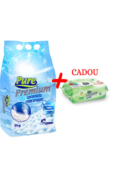 Pure Powder Detergent 9kg White + 64 pcs Olive Oil Napkins Gift