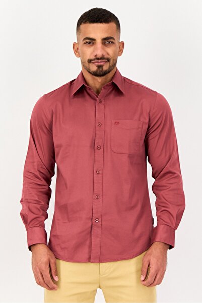 Kenneth Cole Men Slim Fit Embroidered Logo Long Sleeves Casual Shirt, Maroon