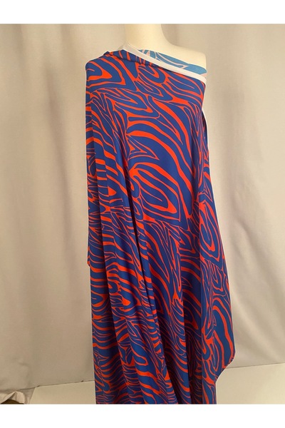 Tasarım ve Marka Kumaşlar Kırmızı Zemin Mavi Dijital Baskılı Metrelik Mayo Ku...