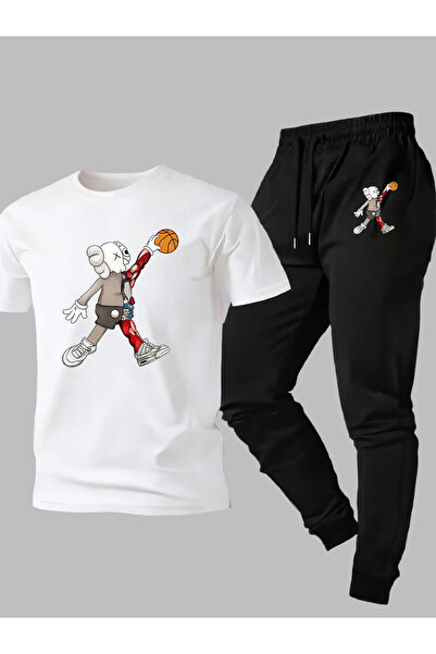 Rayan & Hoor Style Men's black and white Printed t-shirt black summer tracksu...