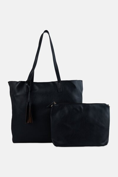 Jenny Women 2 Pcs Brand Logo Tote Bag With Crossbody Bag, Black